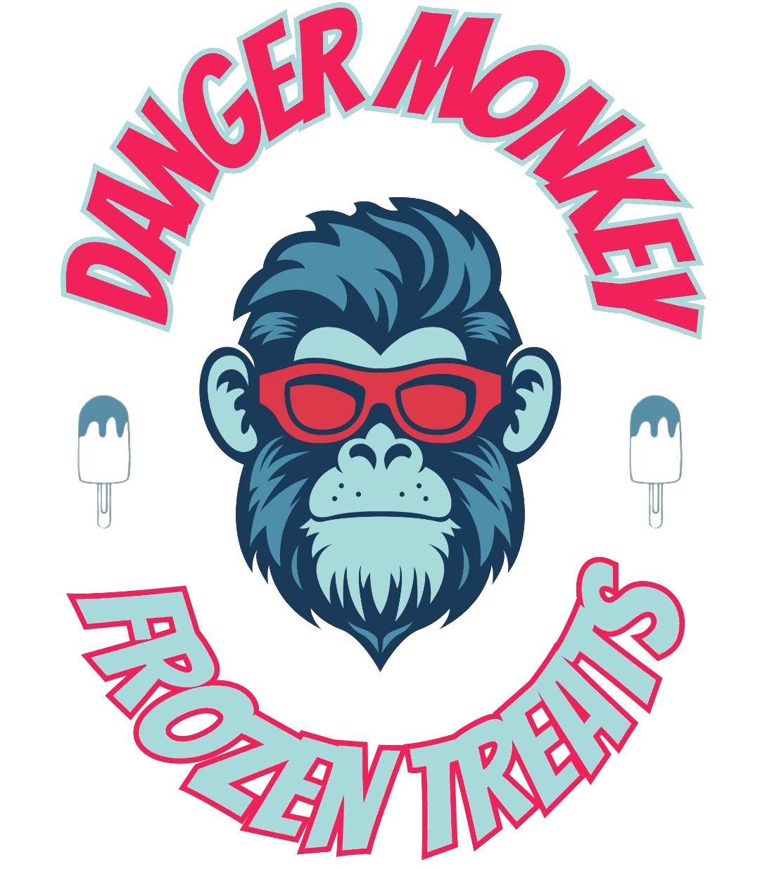 Danger Monkey Frozen Treats logo — cool monkey with red sunglasses surrounded by popsicles